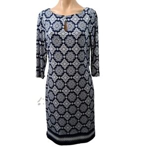 Liz claiborne blue & white ¾ sleve shift dress women's size small